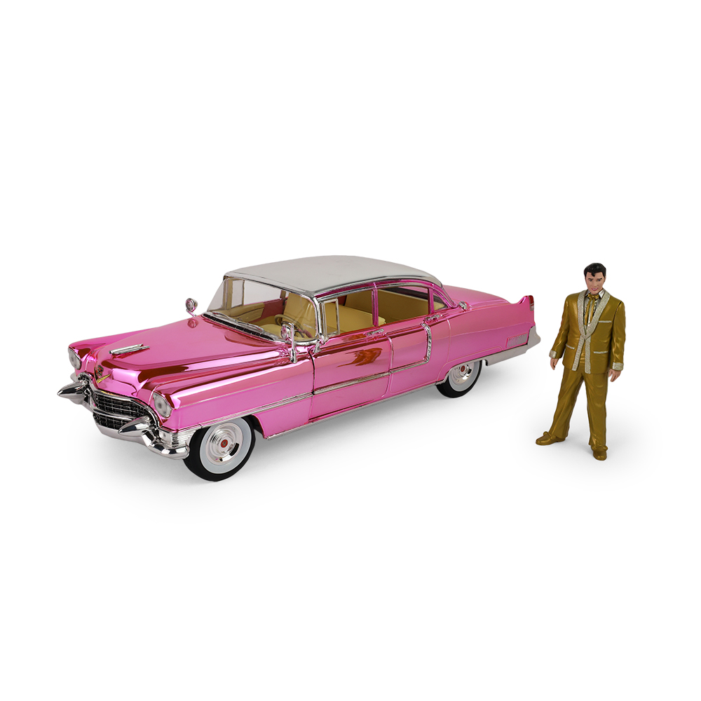 Elvis Presley (1935-77) - 1955 Cadillac Fleetwood Series 60 "Pink Cadillac" Chrome Edition with Elvis Gold Suit Figure 