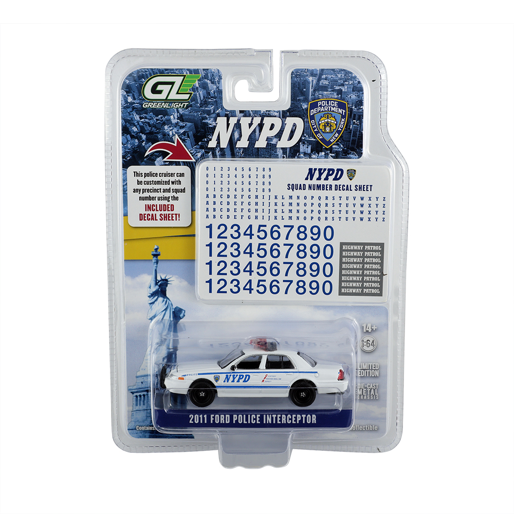 2011 Ford Crown Victoria Police New York City Police Dept (NYPD) with NYPD Squad Number Decal Sheet (Hobby Exclusive) - Evergreen
